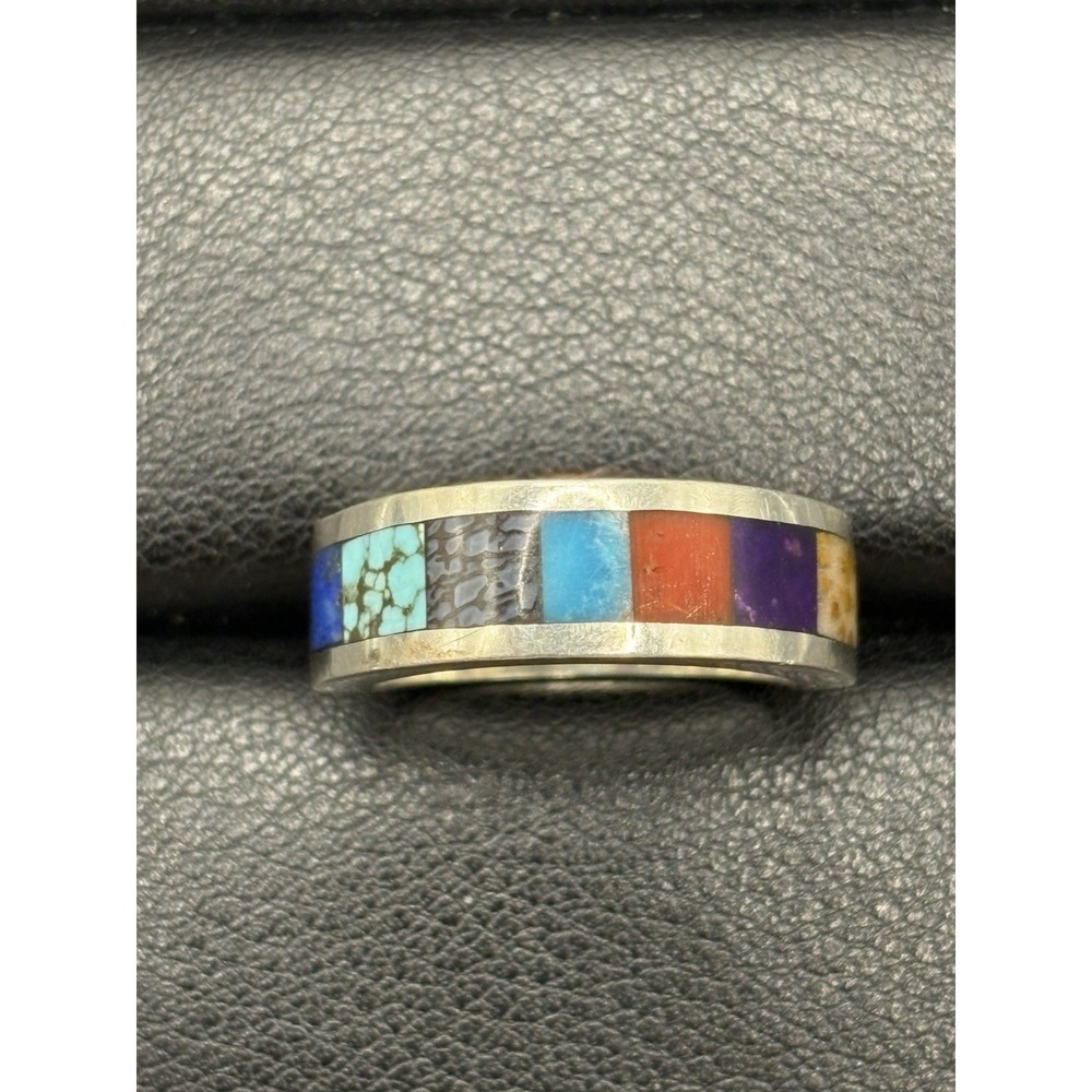 Native American Sterling Silver Multi Gemstone Ring 6 Grams Size 8 E13